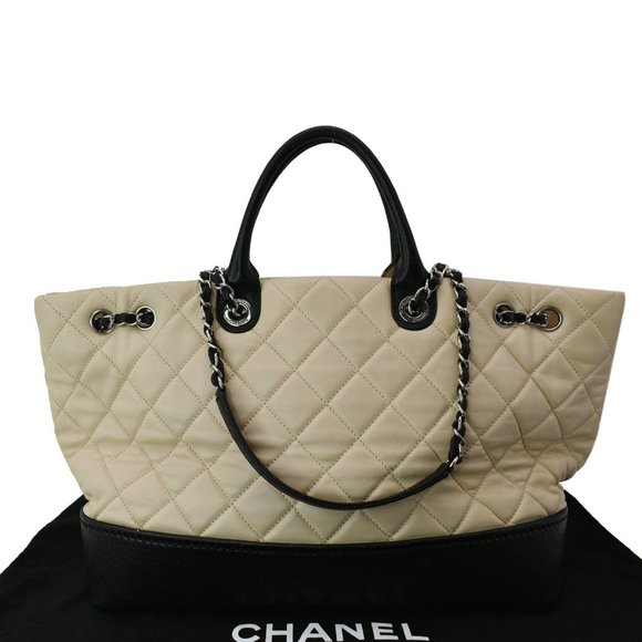 CHANEL Drawstring Large Quilted Calfskin & Caviar Shopping Tote Bag Beige - Picture 3 of 11